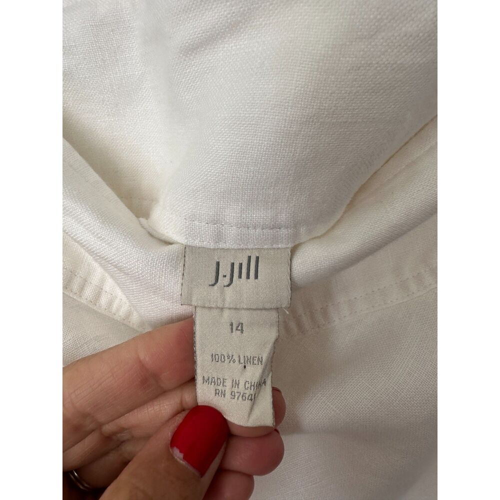Vintage J Jill 100% Linen Midi White Skirt Beachy Coastal Classic Size 14 - Picture 4 of 9